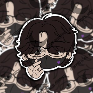 Pode incluir: Uma ilustra&ccedil;&atilde;o de desenho animado de uma pessoa com cabelo escuro usando &oacute;culos e uma m&aacute;scara facial preta. A pessoa est&aacute; fazendo um cora&ccedil;&atilde;o com a m&atilde;o e o texto "ARMY" est&aacute; escrito na m&atilde;o dela.