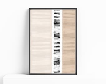 Geometric Lines Printable Wall Art, Abstract Beige And Black Wall Decor, Minimalist Line Art Print, Modern Home Decor, Digital Download