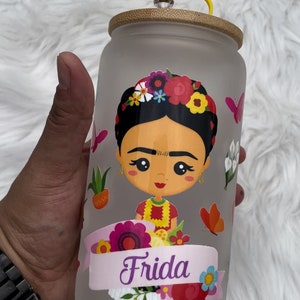 Frida cup, Libby glass can, Gift, Birthday Gift,