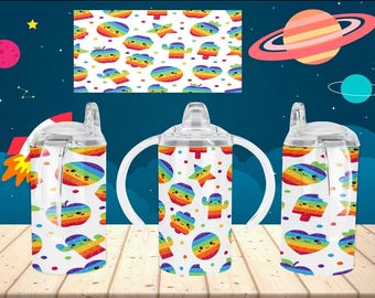 Diseño de sublimación de vaso para niños: Arcoíris Kawaii (Descarga digital)