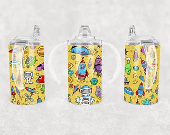 Vaso infantil de 12 oz con tapa, diseño de sublimación: temática espacial (descarga digital)