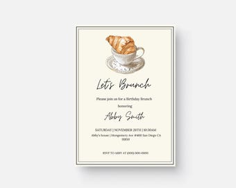 Croissant Brunch Invitation Bundle - Coffee and pastries brunch invite Canva Template | Self-Editable Template | Digital File Only |