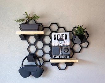 Modular Hexagon Wall Shelf – Gaming Room Desk Organizer for Headphones & Plants