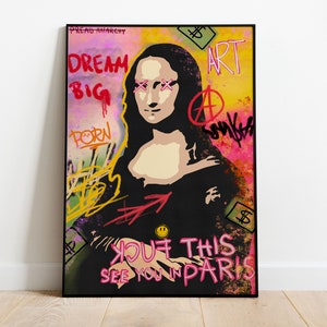 Mona Lisa Pop Art Wandkunst, Kultige Pop Art Digital Poster, Sofort Download, Druckbare große Wandkunst, Graffiti Pop Art, Street Art