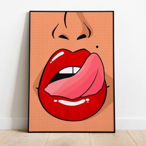 Illustration, Sexy Lips Pop Art Wall Art, Comic Art Digital Poster, Instant Download, Pop Art Printable Large Wall Art