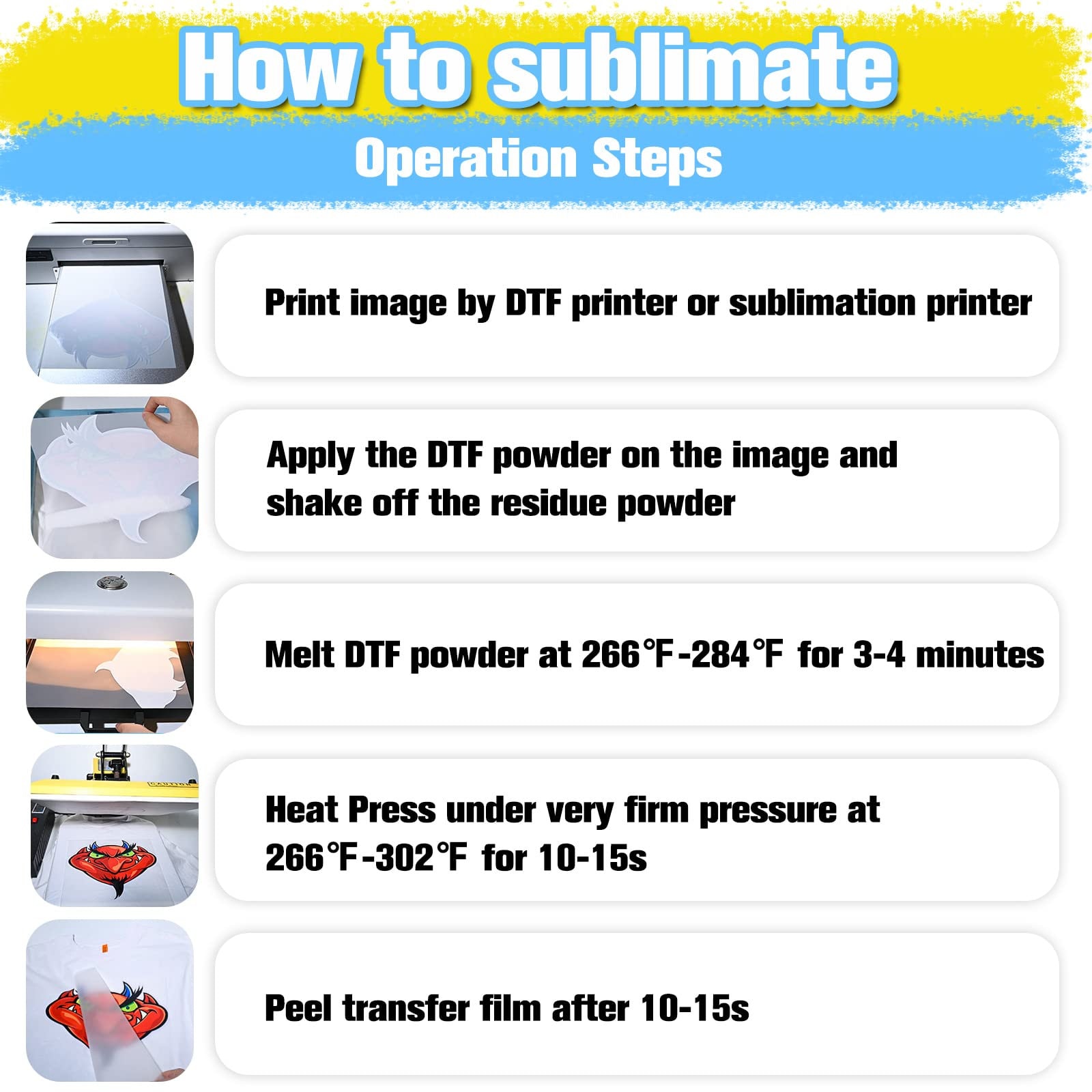 Yamation DTF Transfer Film With Powder for DTF Sublimation Printer, 8.311.7  Inch 15 Sheets DTF Pet Film Sheets8.8oz Hot Melt Adhesive 
