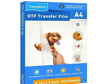 Yamation DTF Transfer Film: A4 (8.3" x 11.7") Premium Double-Sided Matte Finish PET Transfer Paper Direct to Film for T-Shirts