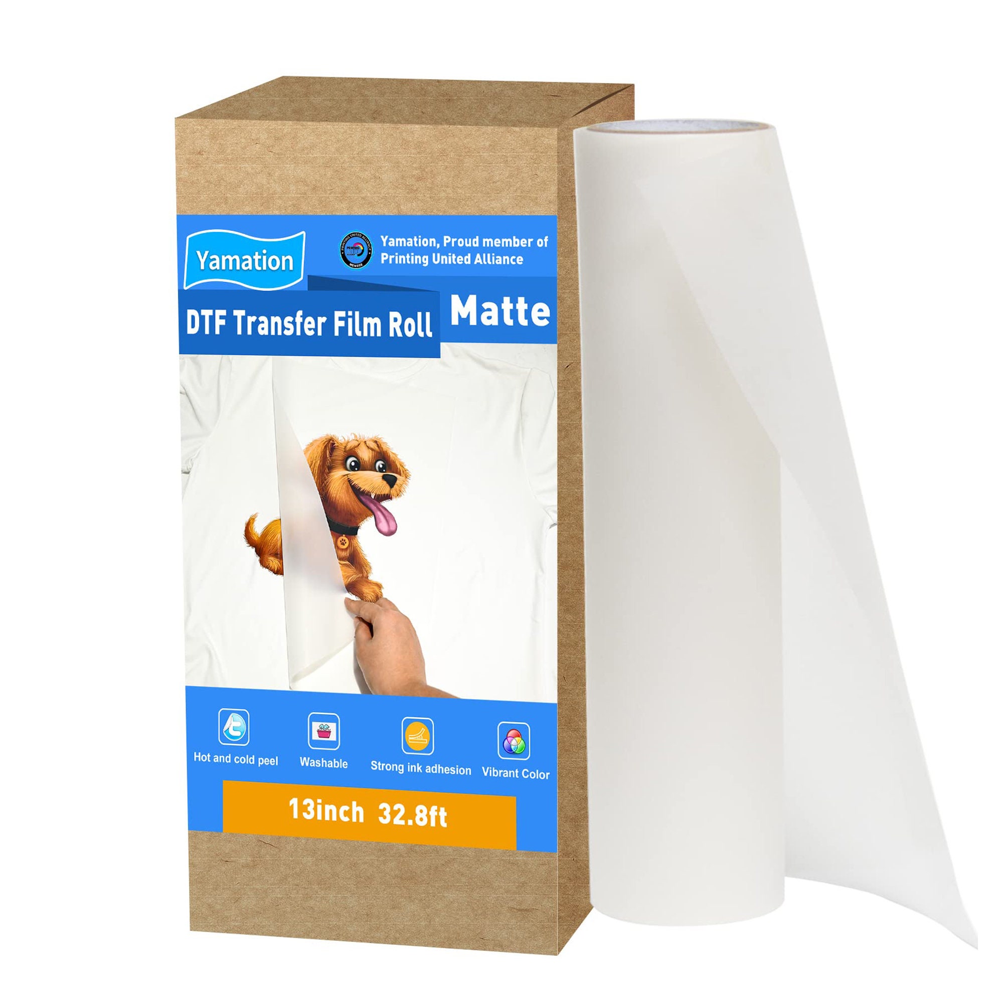 Yamation DTF Transfer Film Roll: 13inch Premium Double-sided Matte Finish  PET Transfer Paper Direct to Film Transfer Sheets 