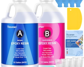 Teexpert 1 Gallon Epoxy Resin Kit, Crystal Clear Casting Resin, Safe High Gloss Resin for Art Crafts, Jewelry, Coasters & DIY