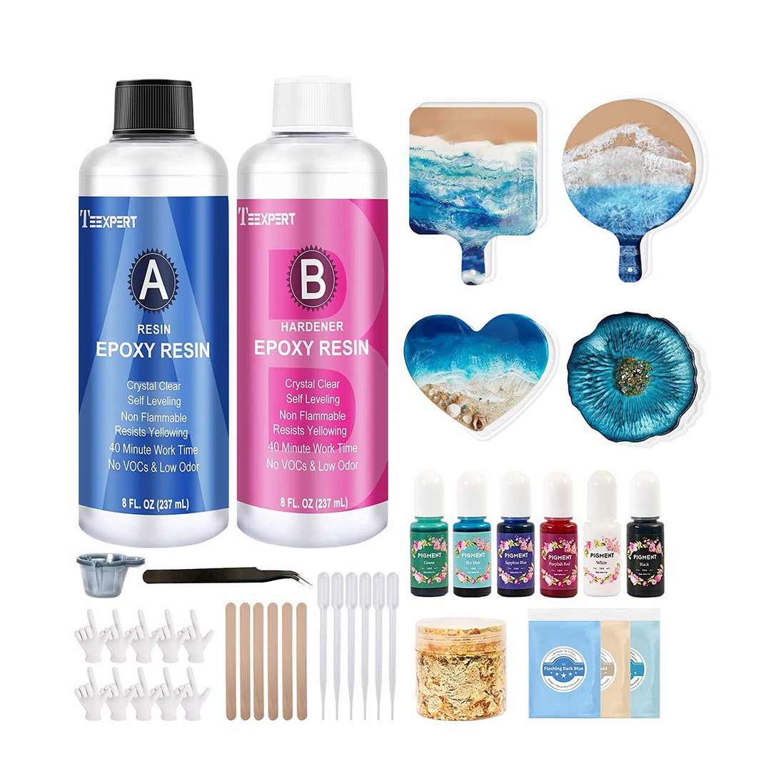 Teexpert Epoxy Resin Kit for Beginners, Resin With Coaster Molds/silicone Molds Kit/pigments