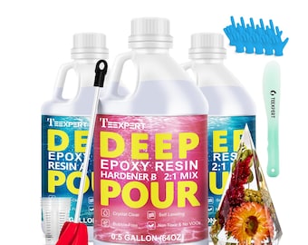 Kit de résine époxy Teexpert pour une profondeur de coulée de 2 à 4 po., limpide et haute brillance, résine à couler sans bulles pour travaux manuels sur les tables de rivière