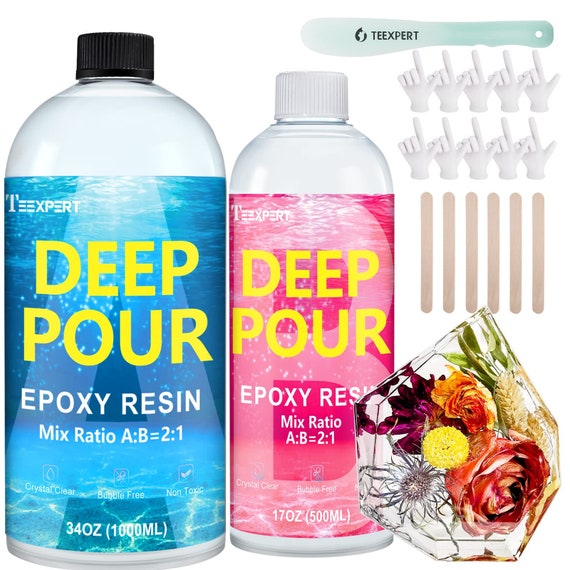 Teexpert Deep Pour Epoxy Resin Kit 2-4 Inch, Crystal Clear Liquid Glass Casting Resin for River Table, Wood Filler and Live Edge, 2:1 Mix