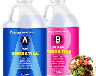 Kit de résine époxy Teexpert 2 gallons, résine de coulée transparente comme du cristal, non toxique, haute brillance pour bricolage, revêtement, bijoux et tables en bois