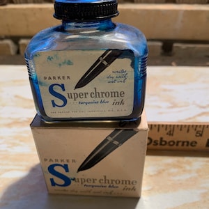 Ink Bottle Vintage Glass Ink Well Parker Super Chrome Ink Turquoise Blue In Original Box Small Glass Bottle Free Shipping