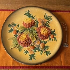 1950s Bossons Chrysanthemums Chalkware Plate - Hand Painted 13”
