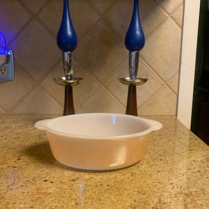 Anchor Hocking Fire King Luster Ware Glass Casserole, Lusterware 1.5 Qt Bowl, Peach Lustre Baking Dish Pie Dish, Iridescent Orange