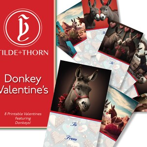 Druckbare Valentinstagskarten mit Esel! Eine Sammlung von 8 druckbaren Valentinskarten mit Illustrationen von Verliebten Esel.