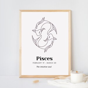 Pisces Zodiac Print, Zodiac Gift, Pisces Printable, Zodiac Art, Zodiac Wall Decor, Pisces Zodiac Sign, Astrology Digital Print