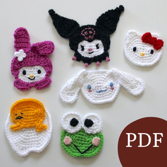 6 Kawaii Characters Crochet Appliqué Pattern 