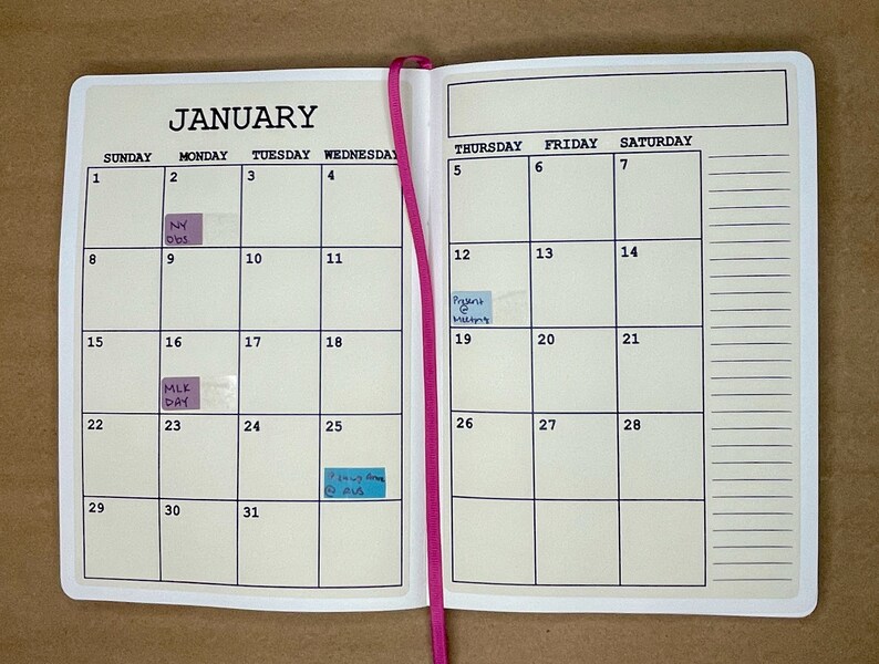 20242025, A5 Calendar Stickers 5x7.5, CHOOSE Start Month, Typewriter Font on CREAM, 2 Pages