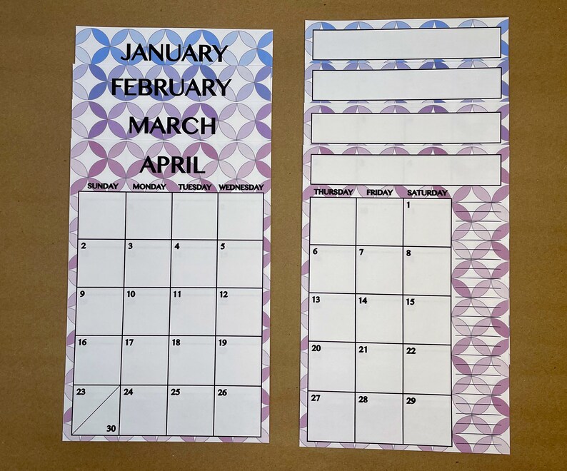 20242025 A5 Calendar Stickers 5x7.5, CHOOSE Starting Month, Midcentury Modern on WHITE, 2 Pages