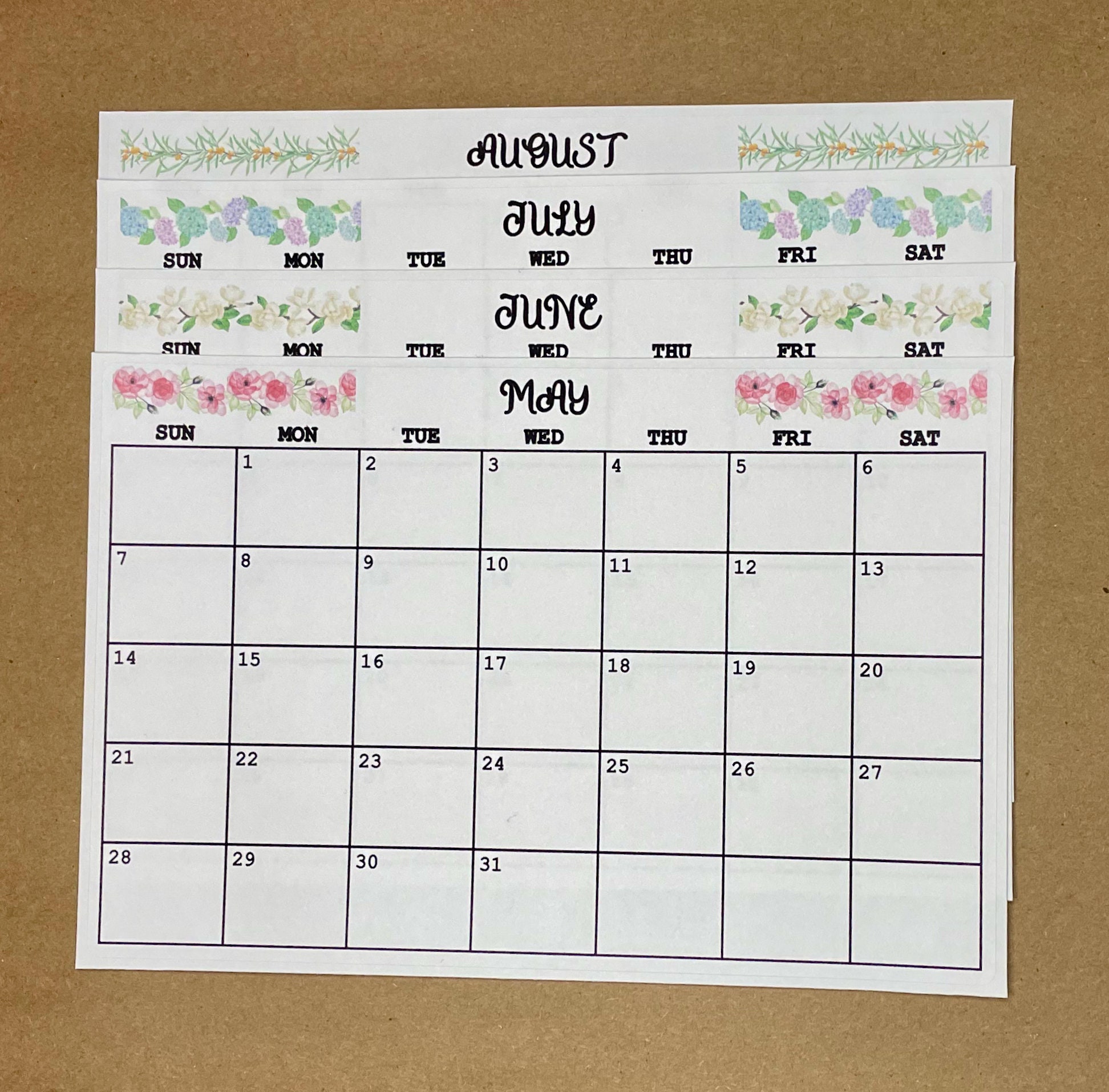 20242025, A5 Calendar Stickers 5x7.5, CHOOSE Start Month, Flowers
