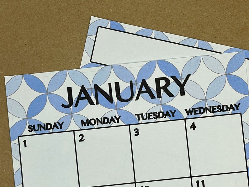 20242025 A5 Calendar Stickers 5x7.5, CHOOSE Starting Month, Midcentury Modern on WHITE, 2 Pages