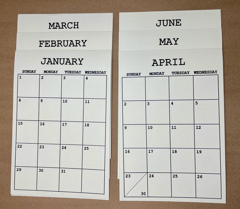 20242025, A5 Calendar Stickers 5x7.5, CHOOSE Start Month, Typewriter