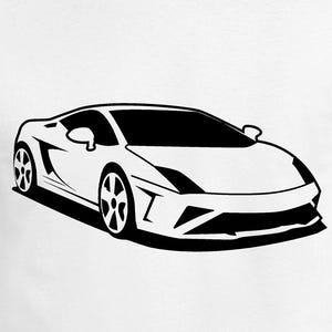 Op de afbeelding: Wit T-shirt met een zwart-witte afbeelding van een sportwagen. Het autodesign is een slank silhouet met gedetailleerde wielen en een laag profiel. Het shirt is gemaakt van een zacht, comfortabel materiaal.