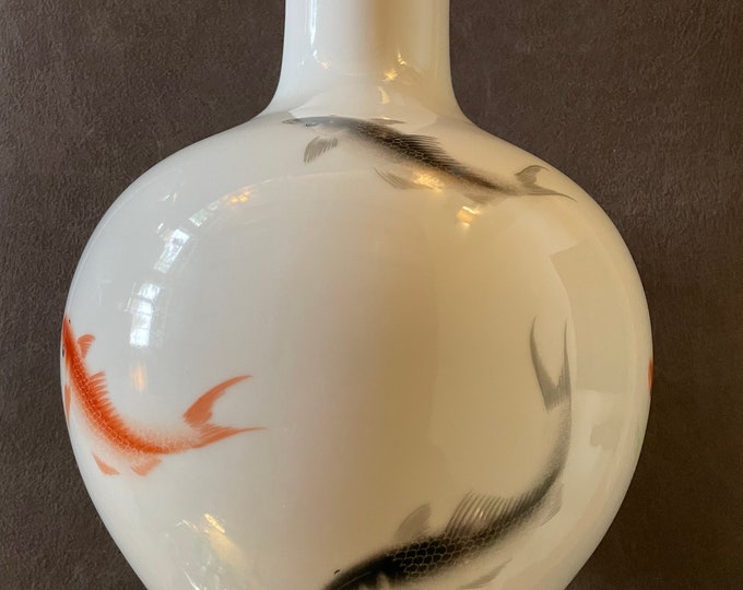 Vintage Chinese Porcelain Koi Fish Vase Antique Koi Fish Prorcelain
