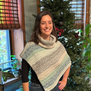 Handmade Crochet Cotton Turtleneck Poncho Sweater