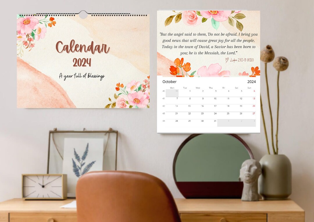 Bible Verses Wall Calendar 2024, Scripture Calendar, Christian Gifts