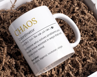 Taza con la definición de Coordinador del Caos, regalo para un compañero de trabajo