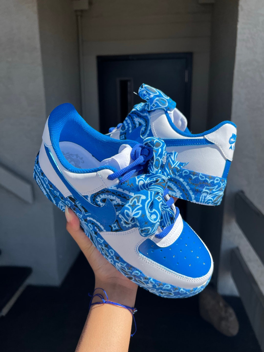 Blue Bandana Custom Air Force Ones Etsy