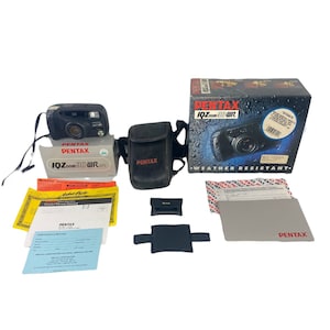 Pentax IQZoom 90WR 35mm Point & Shoot Film Camera Carrying Case Boxes Parts Read