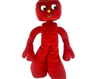 Vtg Gumby Blockhead Plush 23" Bendable Posable Red J Stuffed Doll 2001 Prema Toy