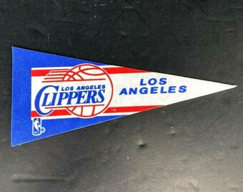 Vtg NBA Los Angeles Clippers Blanco Azul Logotipo del equipo Mini banderín de baloncesto 4x9
