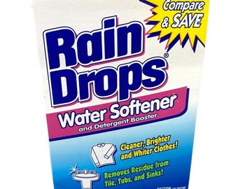 Vintage Rain Drops waterontharder en wasmiddelversterker uit 1998, 1,2 liter, nieuw en verzegeld.