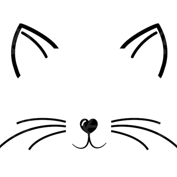 Cat Face Svg, Cat Face Cut File, Whiskers Svg, Cat Nose Svg, Cute Cat Face Svg, Black Cat Svg, Animal Svg, Birthday Girl Silhouette, Cricut.