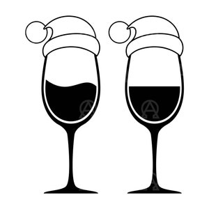 Kieliszek do wina w czapce bożonarodzeniowej SVG, plik do cięcia kieliszka do wina w czapce Mikołaja, plik SVG z alkoholem, przyjęcie świąteczne, Sylwester, miłośnik wina, Cricut, sylwetka.