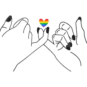 ピンキープロミスSVG、ピンキープロミスカットファイル、LGBTプライド、LGBTQ、レインボーフラッグ、カップルの手SVG、友情SVG、結婚式、親友、愛SVG