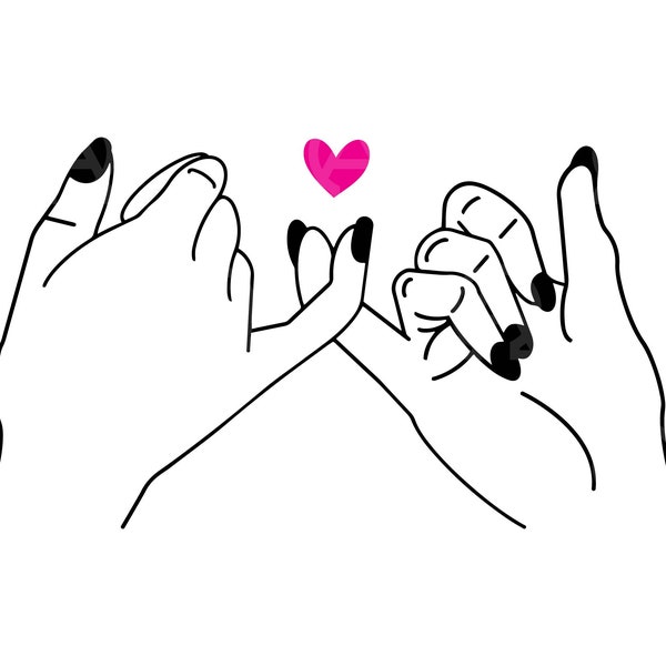 Pinky Promise Svg, Pinky Promise Cut File, Couple Hands Svg,  Friendship Svg, Wedding, Best Friend, Love Svg, Bestie Svg, Vector, Stencil.