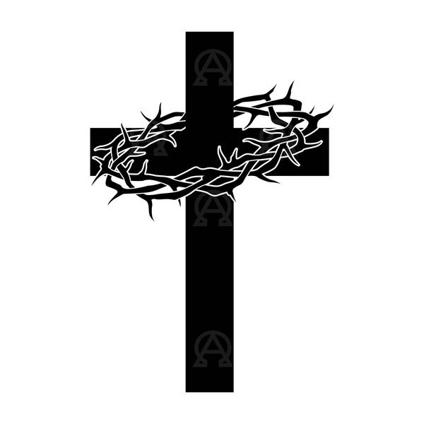 Crown of Thorns Cross Svg, Crown of Thorns Cross Cut File, Jesus Christ Svg, Easter Svg, Catholic, Faith over Fear, Silhouette, Stencil.