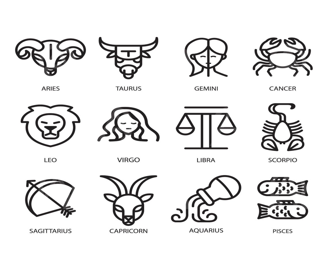 Zodiac Signs Svg, 12 Zodiac Symbols, Zodiac Signs Cut File, Horoscope ...