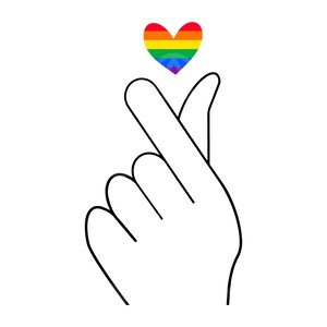 Koreaanse hartvinger Svg, Koreaanse hartvinger gesneden bestand, LGBT Pride, LGBTQ, Regenboogvlag ik hou van je teken Svg, Clipart, Cricut, silhouet.