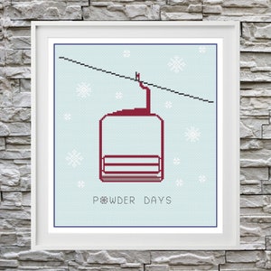 Power Days - Red Ski Lift Cross Stitch Pattern