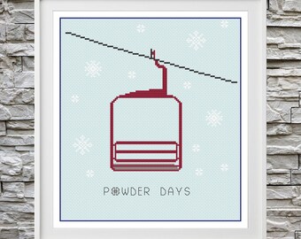 Power Days - Red Ski Lift Cross Stitch Pattern