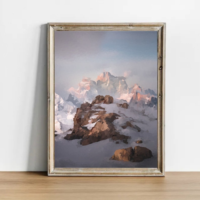 Mountain Peak Art Print, Landscape Water Color Painting, Instant