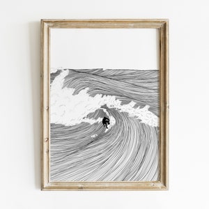 Surf vivero decoración línea arte impresión minimalista surf decoración sala de estar pared arte niños habitación cartel boho surf imprimible ola línea arte océano cartel