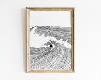 Surf Nursery Decor Line Art Print Minimalist Surf Decor Livingroom Wall Art Boys Room Poster Boho Surf Printable Wave Line Art Ocean Poster